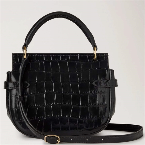 Mulberry Small Amberley Satchel Top Handle Black Shiny Small Croc
